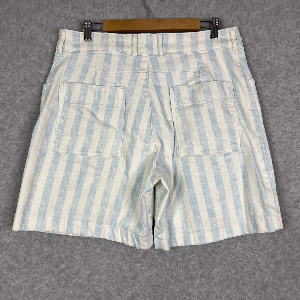 Anthropologie Maeve Blue White Striped Denim Bermuda High Waisted Shorts Size 31 - Picture 4 of 10